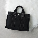 エルメス ドーヴィルPM キャンバス ハンドバッグ ブラック / ホワイトステッチ