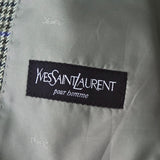 イヴサンローラン YSLロゴ ボタン 千鳥格子柄 ウール テーラードジャケット カーキ