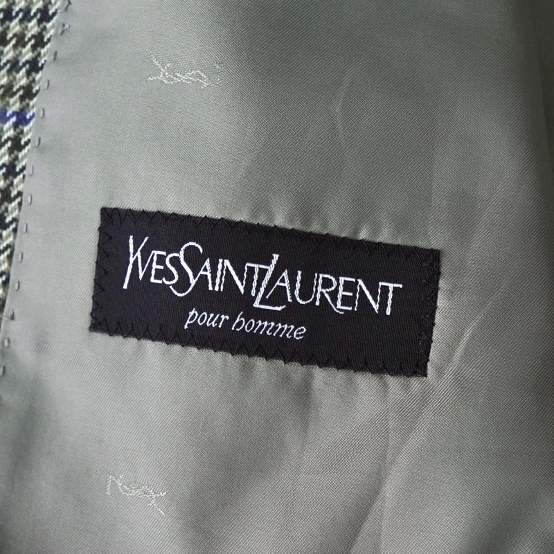 イヴサンローラン YSLロゴ ボタン 千鳥格子柄 ウール テーラードジャケット カーキ