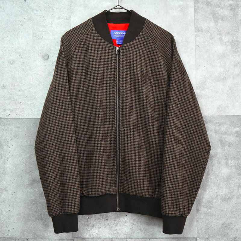 アディダス トレフォイルロゴ 千鳥格子柄 ウールジャケット ブルゾン ブラウン