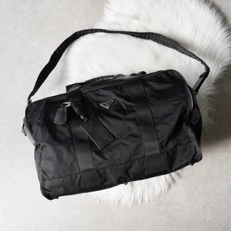 プラダ テスート ポコノ ナイロン / サフィアーノレザー 2way ボストンバッグ ブラック