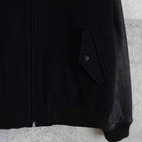 フレッドペリー ロゴ刺繍 レザー切り替え ウールブルゾン ブラック