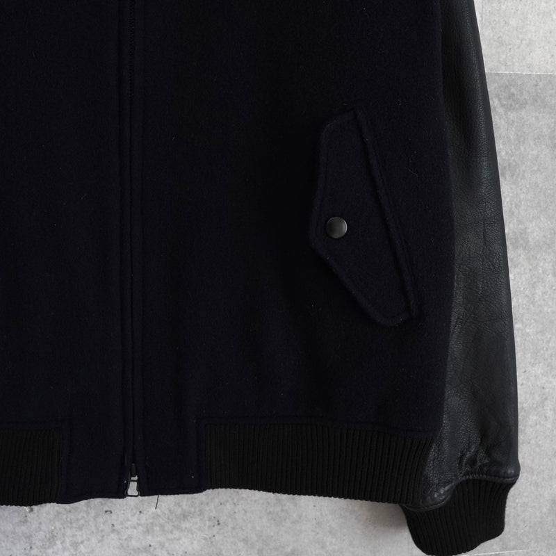 フレッドペリー ロゴ刺繍 レザー切り替え ウールブルゾン ブラック