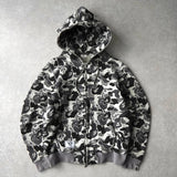 A BATHING APE × STUSSY ステューシー × エイプ スカル カモ ジップアップ フーディー パーカー グレー - NEWSED