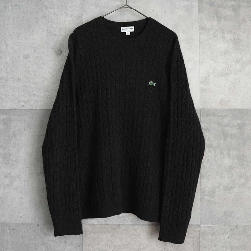 ラコステ ロゴパッチ ケーブル編み ニット ブラック