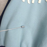 メゾン キツネ フェルトロゴ デニム切り替え ウール ブルゾン スタジャン ブルー