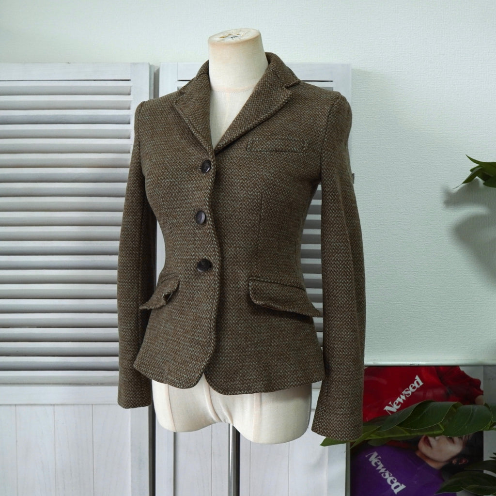 ポロ ラルフローレン シングル ツイード テーラードジャケット ブラウン レディース
