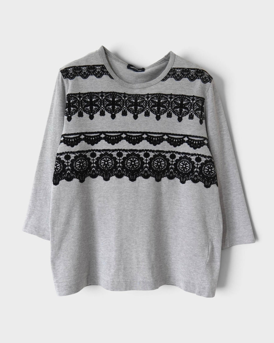 トリコ コム デ ギャルソン AD2012 レース 装飾 長袖Tシャツ ロンT グレー M レディース - NEWSED
