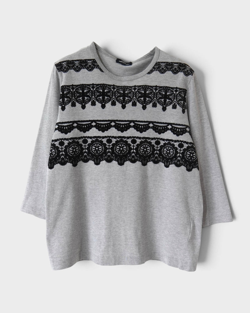 トリコ コム デ ギャルソン AD2012  レース 装飾 長袖Tシャツ ロンT グレー M レディース