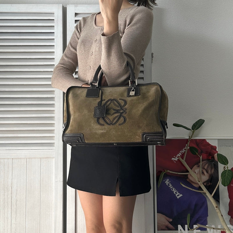 Amazona 36 Anagram Suede Leather Mini Boston Bag - NEWSED