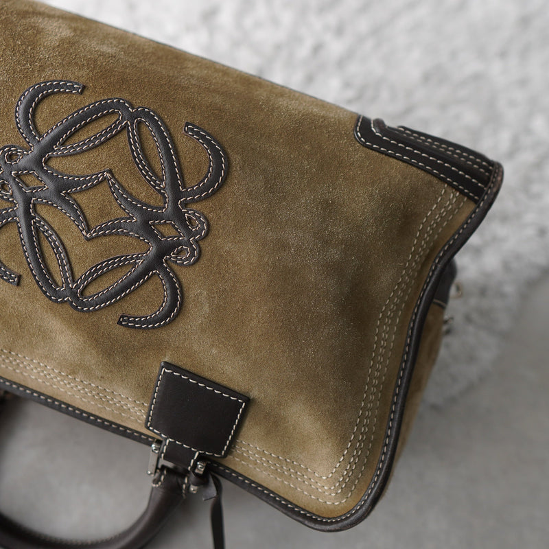 Amazona 36 Anagram Suede Leather Mini Boston Bag - NEWSED