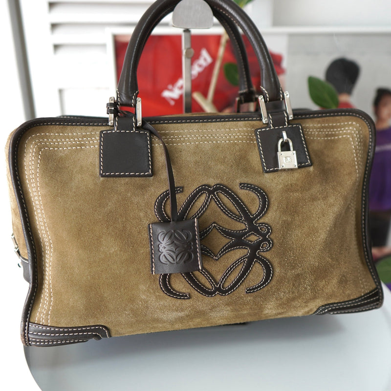 Amazona 36 Anagram Suede Leather Mini Boston Bag - NEWSED