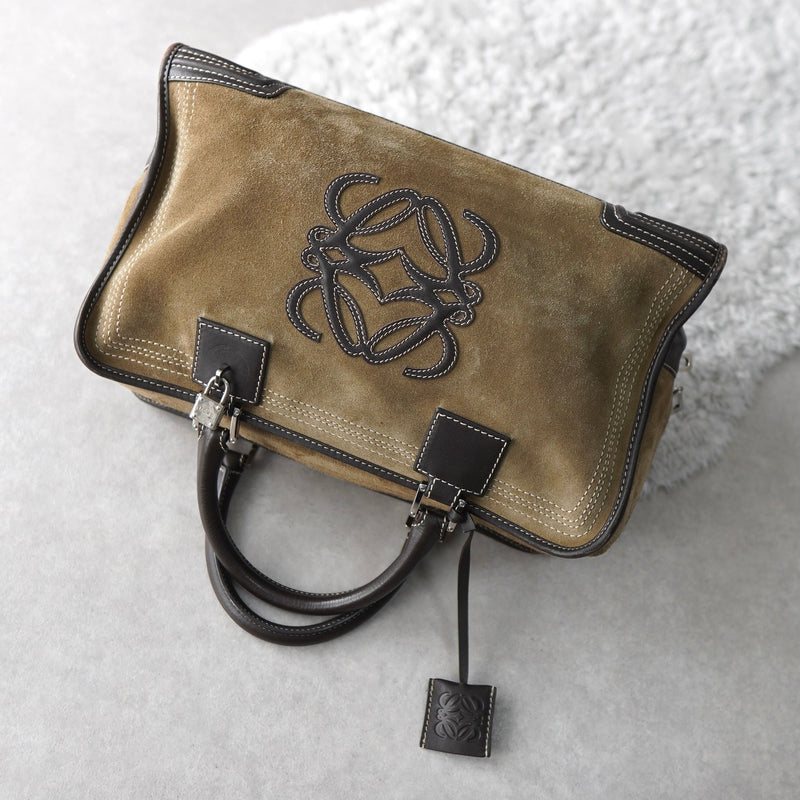 Amazona 36 Anagram Suede Leather Mini Boston Bag - NEWSED