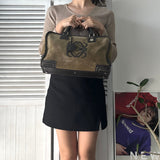 Amazona 36 Anagram Suede Leather Mini Boston Bag - NEWSED
