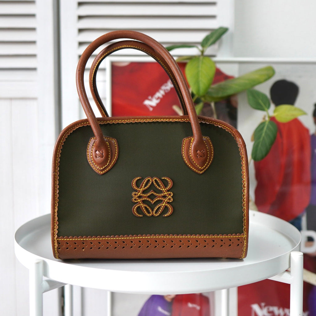 Anagram Leather Nylon Hand Bag