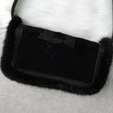 ロエベ スタッズ アナグラム ハラコレザー / ファー ショルダーバッグ ブラック