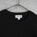 ラコステ ロゴパッチ ケーブル編み ニット ブラック