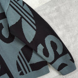 アディダス トレフォイル ビッグロゴ 総柄 ニット グレー / ブラック