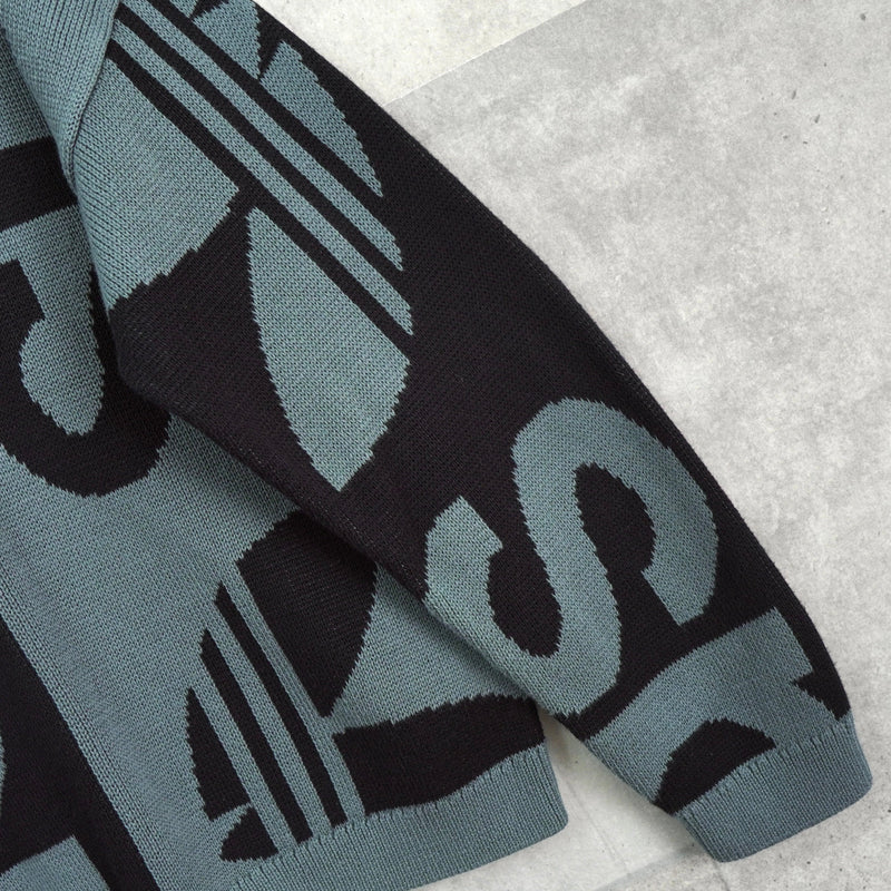 アディダス トレフォイル ビッグロゴ 総柄 ニット グレー / ブラック