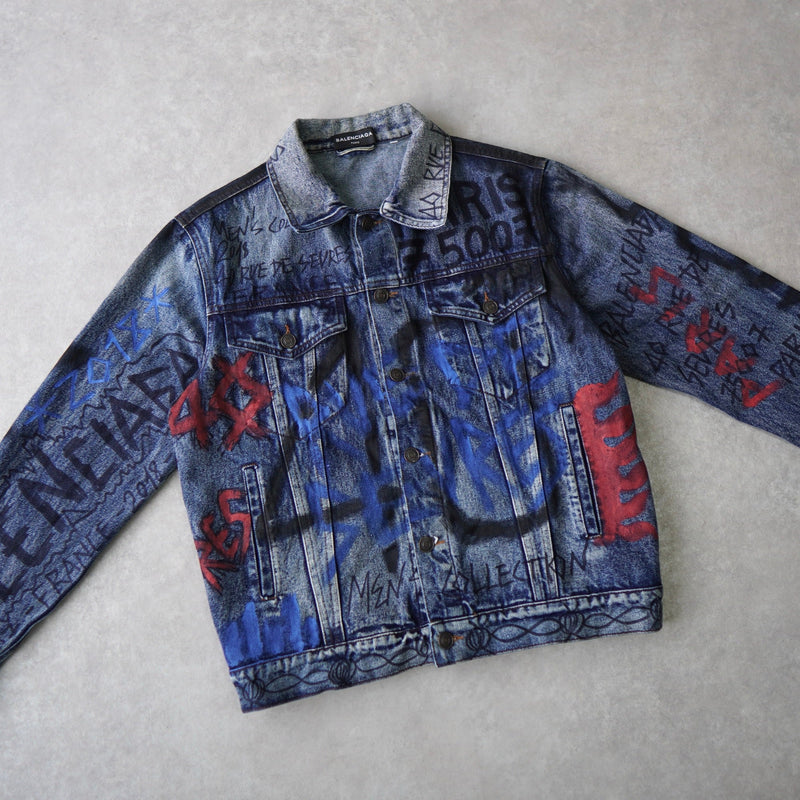 BALENCIAGA 2018AW Graffiti Denim Jacket - NEWSED