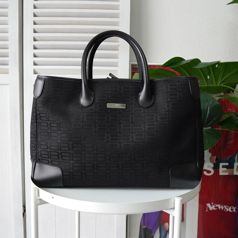 バレンシアガ BBロゴ キャンバス / レザー ハンドバッグ ブラック - NEWSED