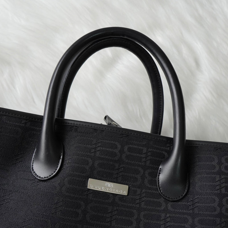 バレンシアガ BBロゴ キャンバス / レザー ハンドバッグ ブラック - NEWSED