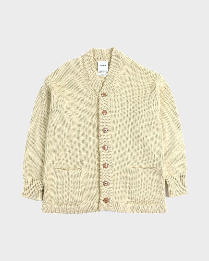 バウワウ BEATLE MANIA CARDIGAN レザーエルボーパッチ Vネック カーディガン ベージュ XL メンズ