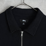ステューシー Big Thermal Zip Shirt ワンポイントロゴ フルジップ サーマル ブラック メンズ - NEWSED