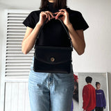 Black Leather One Shoulder Bag - NEWSED