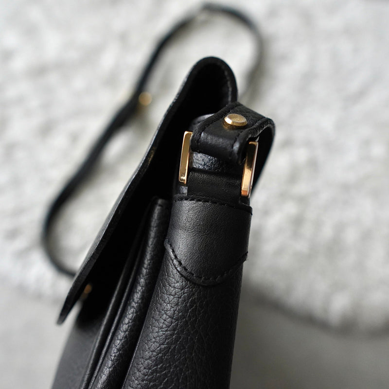 Black Leather Shoulder Bag - NEWSED