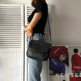 Black Leather Shoulder Bag - NEWSED