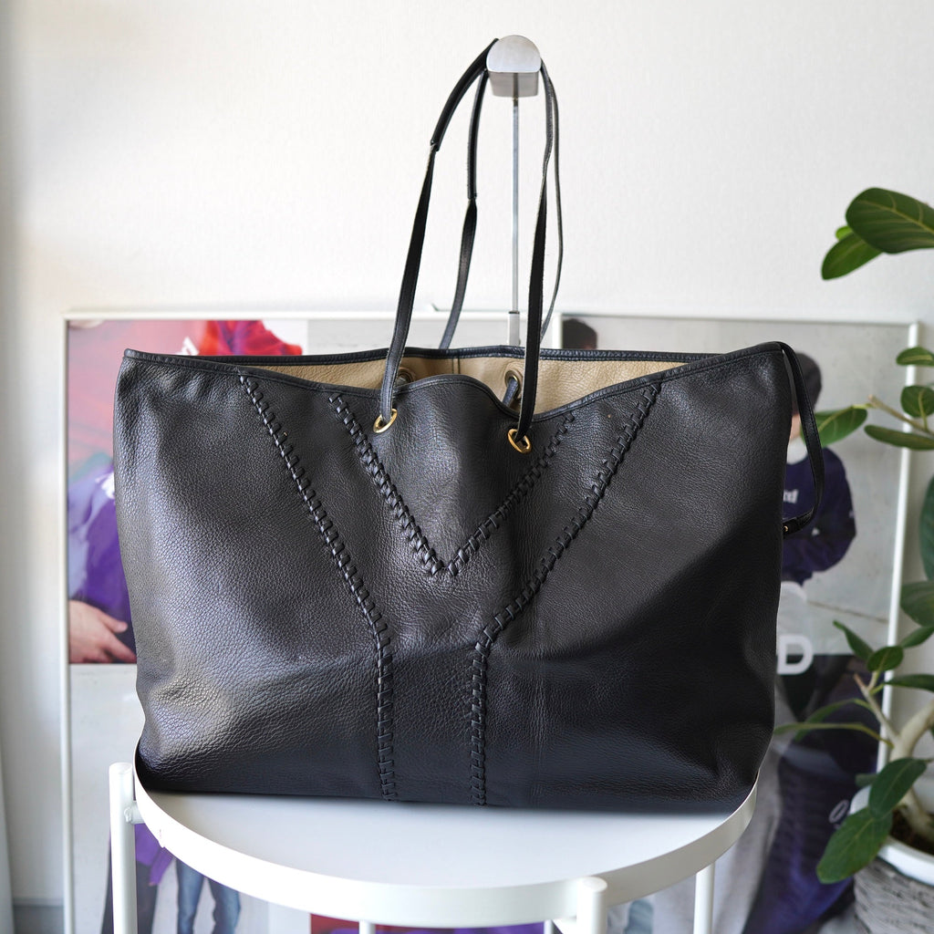 Black leather tote bag