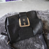 Black suede leather hand bag