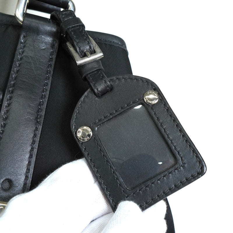 プラダ トライアングルロゴ テスート ポコノ ナイロン レザー トートバッグ ブラック