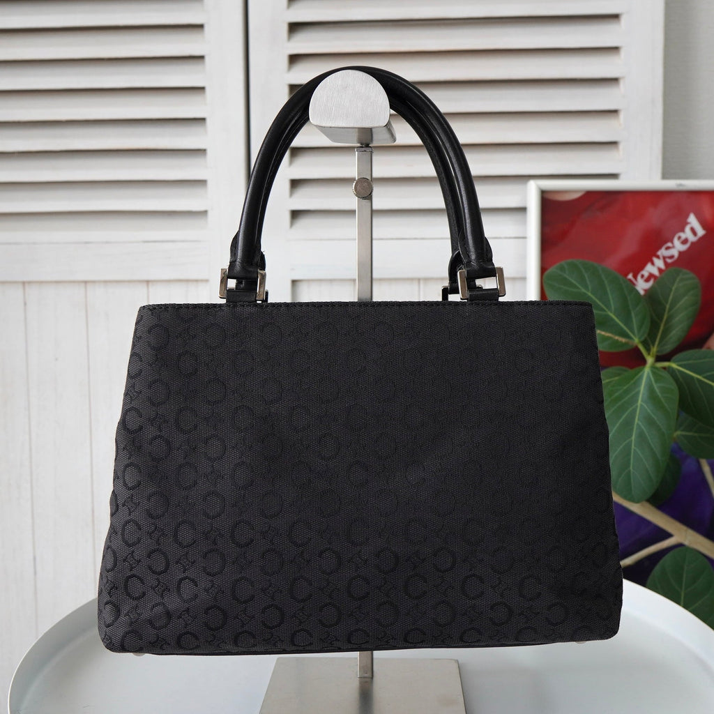 セリーヌ Cマカダム トリオンフ ハンドバッグ キャンバス/レザー ブラック 黒