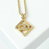 クリスチャン ディオール CDロゴ スクエア ラインストーン ネックレス GPゴールド