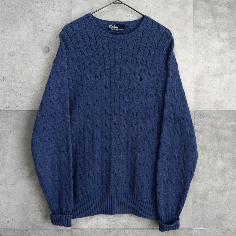 ポロ ラルフローレン ポニーロゴ ケーブル編み ニット ブルー
