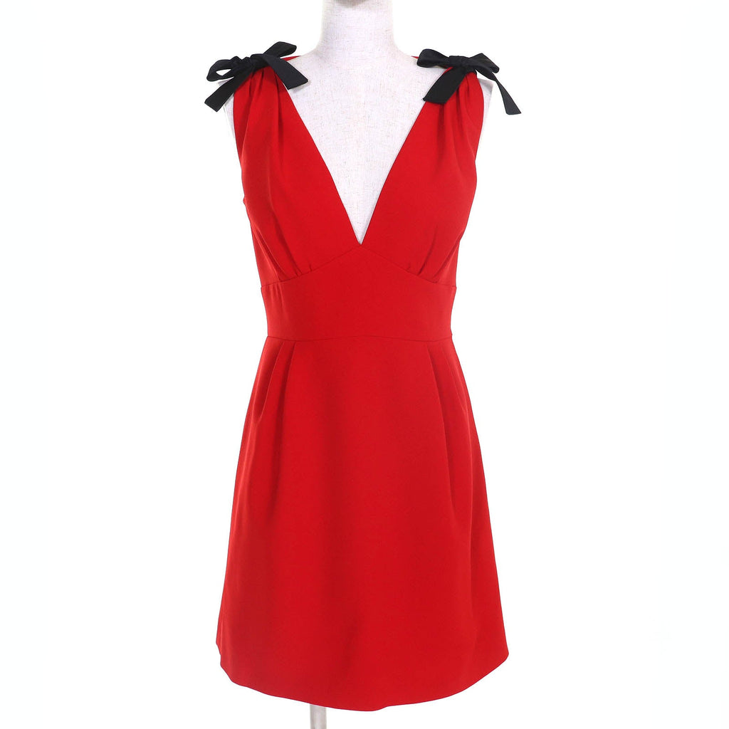 ミュウミュウ cady dress 肩リボン ノースリーブ ドレス ワンピース レッド 38 レディース
