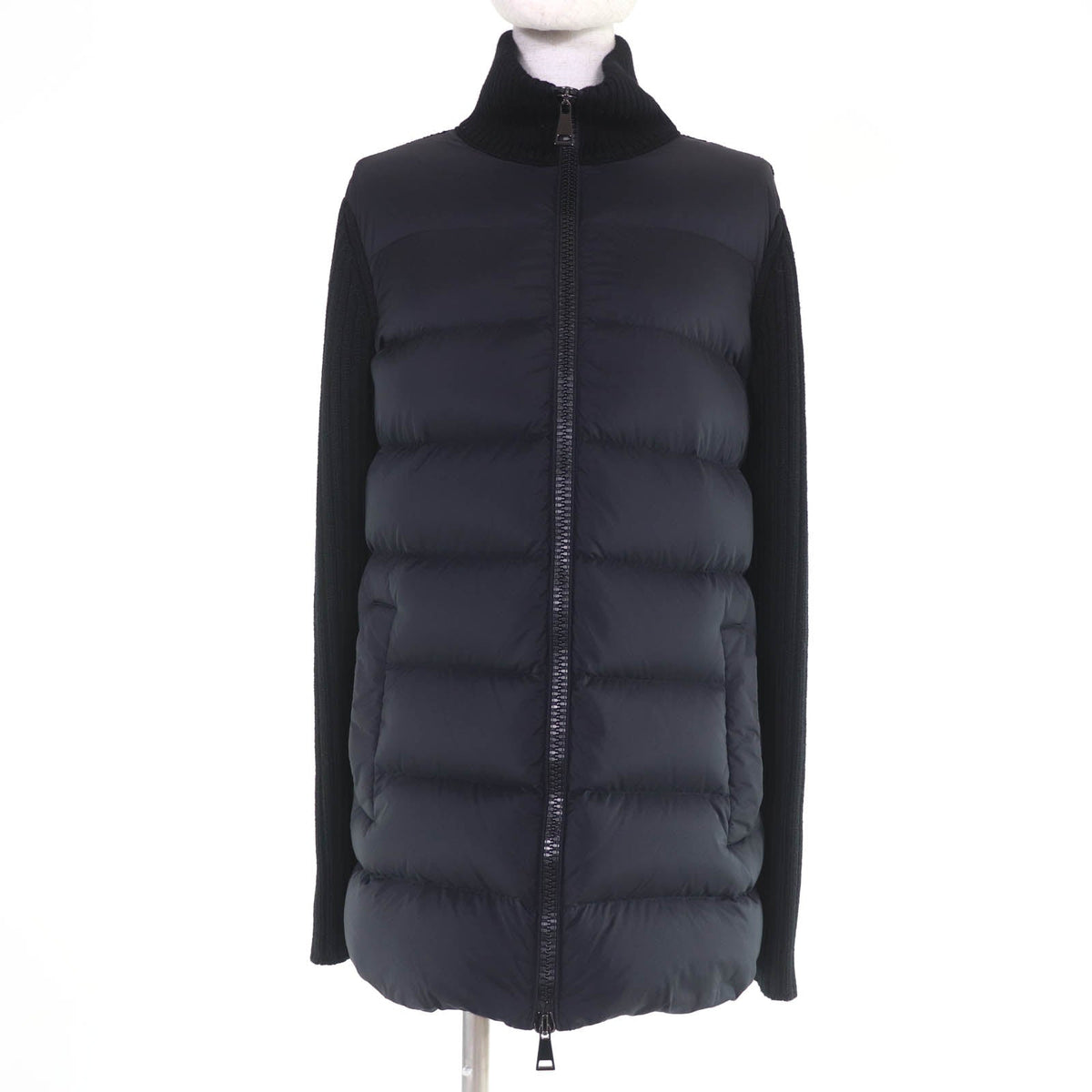 モンクレール CARDIGAN ロゴワッペン付 ウールニット切替 ダウンジャケット ブラック M レディース - NEWSED
