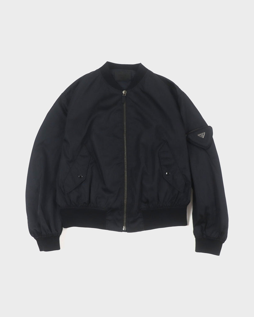 プラダ Re-Nylon トライアングルロゴ 三角プレート ジップアップ ボンバージャケット ブラック S メンズ