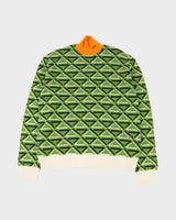 プラダ カシミア29% ロゴ刺繡 ハイネック ニット グリーン系 トライアングル柄 48 メンズ