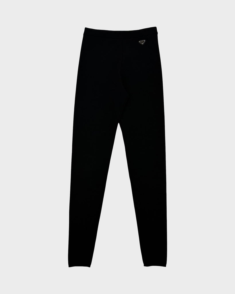 プラダ トライアングルロゴプレート ニット パンツ ブラック 38 レディース