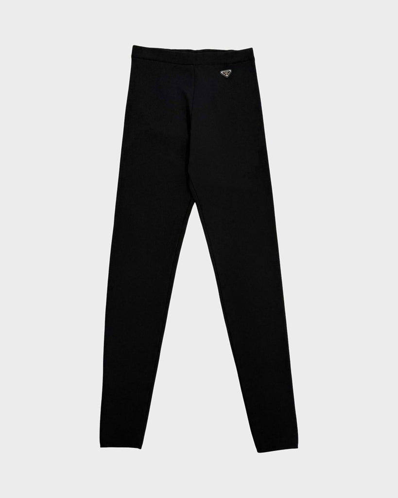 プラダ トライアングルロゴプレート ニット パンツ ブラック 38 レディース 未使用品