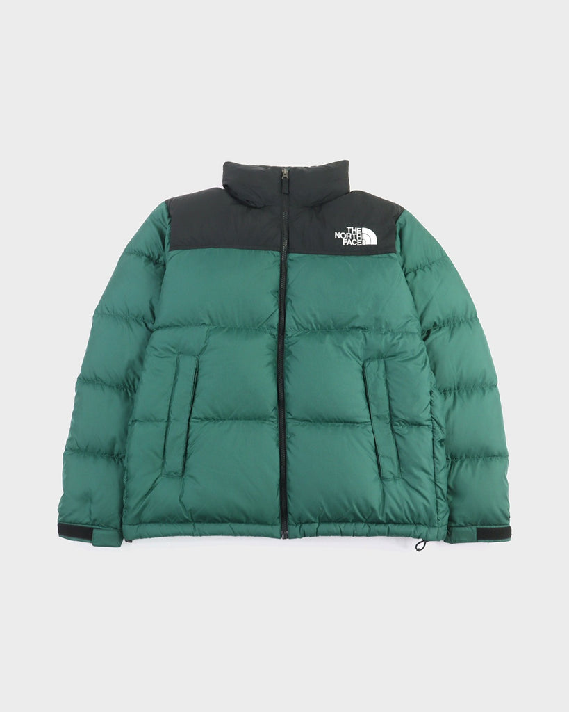 ザ・ノースフェイス Nuptse Jacket ヌプシジャケット ロゴ刺繍 フード入り スタンドカラー リサイクルダウン ダウンジャケット グリーン系 M メンズ