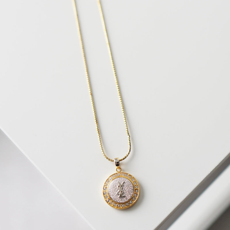 Cassandra Logo Rhinestone Gold Necklace - NEWSED