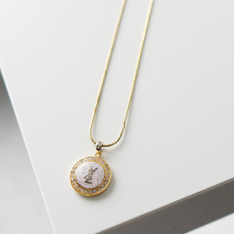 Cassandra Logo Rhinestone Gold Necklace - NEWSED