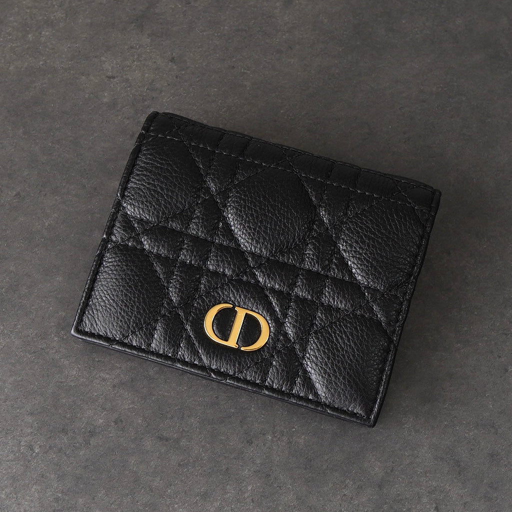 クリスチャン ディオール CDロゴ カナージュ レザー 二つ折り財布 ブラック