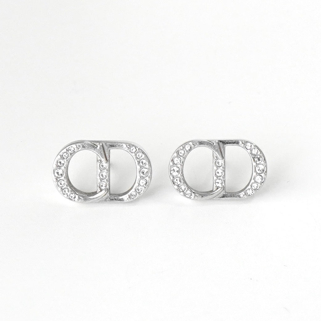 Dior CD logo rhinestone silver 925 earrings