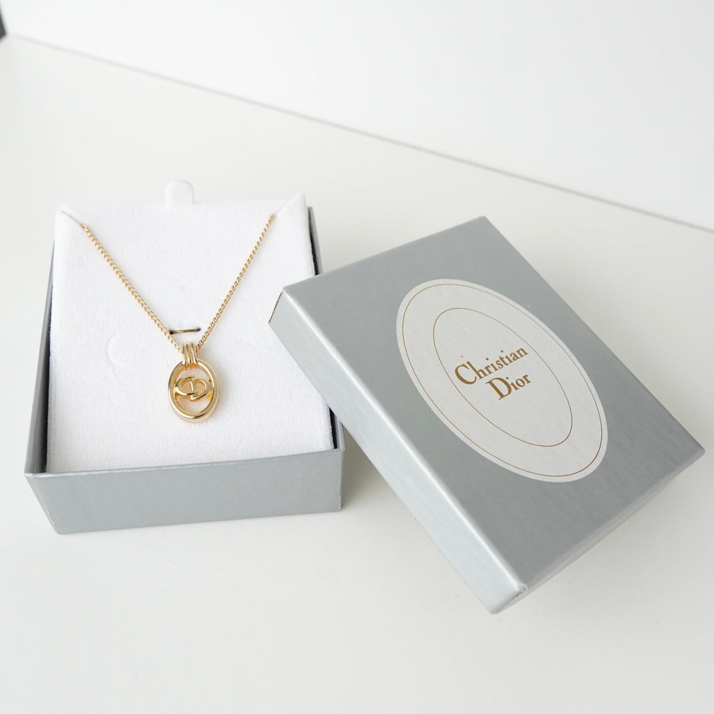 Christian Dior CD 标志 GP 金色项链（附盒）
