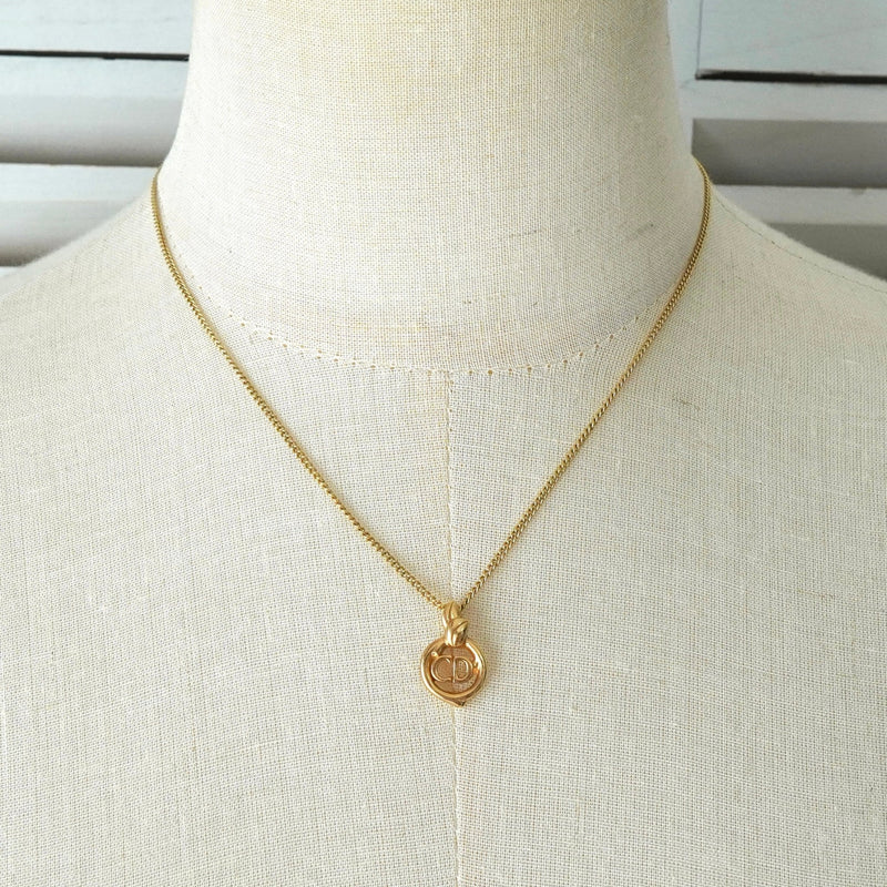 クリスチャン ディオール ヴィンテージ CDロゴ リーフ ネックレス GP - NEWSED